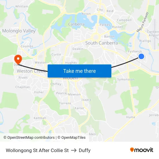 Wollongong St After Collie St to Duffy map