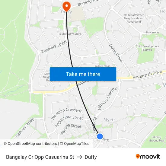 Bangalay Cr Opp Casuarina St to Duffy map