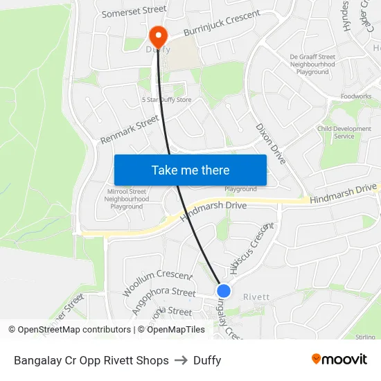 Bangalay Cr Opp Rivett Shops to Duffy map