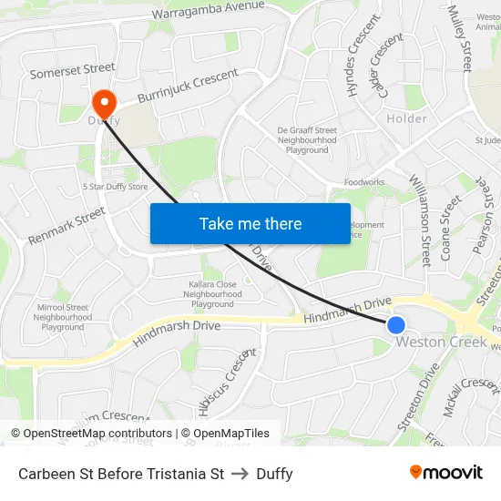 Carbeen St Before Tristania St to Duffy map