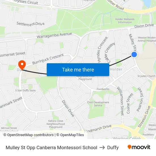 Mulley St Opp Canberra Montessori School to Duffy map