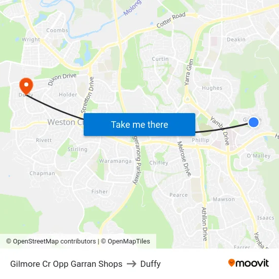 Gilmore Cr Opp Garran Shops to Duffy map