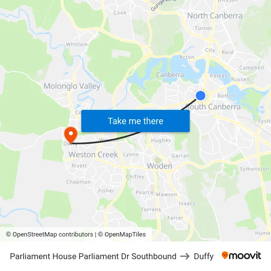 Parliament House Parliament Dr Southbound to Duffy map