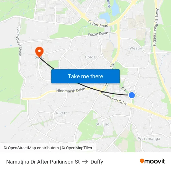 Namatjira Dr After Parkinson St to Duffy map