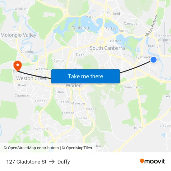 127 Gladstone St to Duffy map