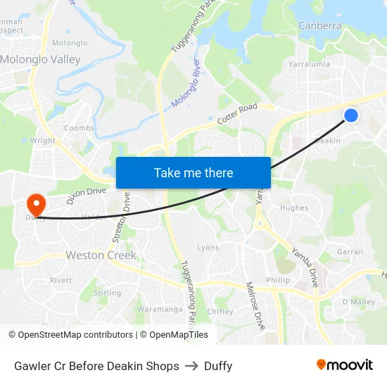 Gawler Cr Before Deakin Shops to Duffy map