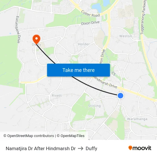 Namatjira Dr After Hindmarsh Dr to Duffy map