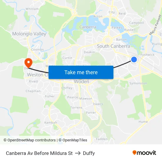 Canberra Av Before Mildura St to Duffy map