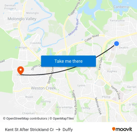 Kent St After Strickland Cr to Duffy map