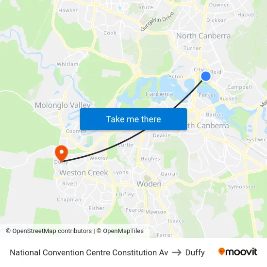 National Convention Centre Constitution Av to Duffy map