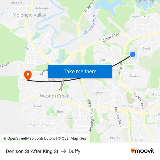 Denison St After King St to Duffy map