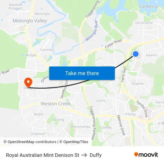 Royal Australian Mint Denison St to Duffy map