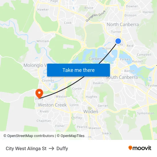 City West Alinga St to Duffy map