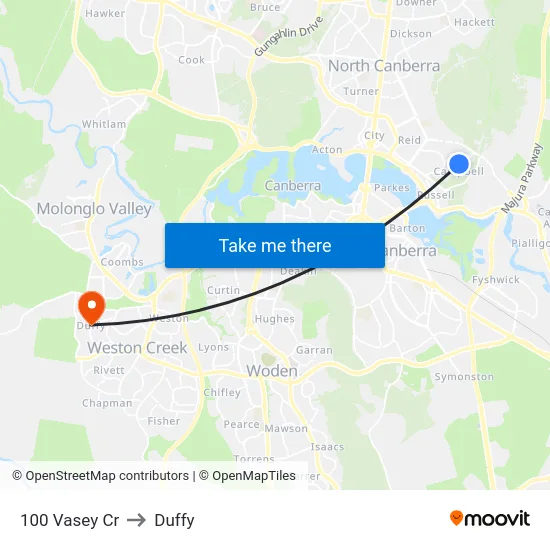 100 Vasey Cr to Duffy map