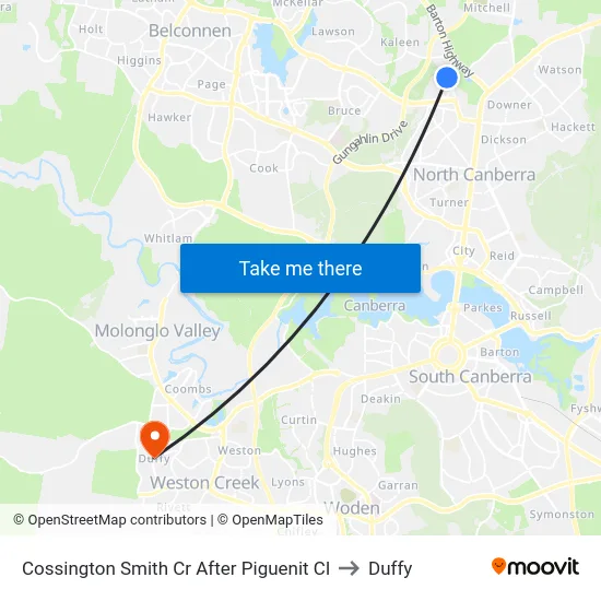 Cossington Smith Cr After Piguenit Cl to Duffy map