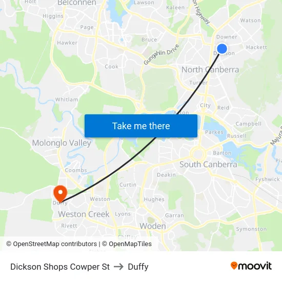 Dickson Shops Cowper St to Duffy map