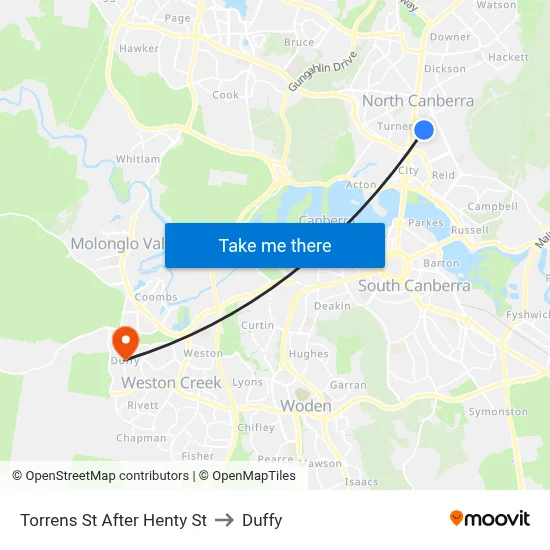 Torrens St After Henty St to Duffy map