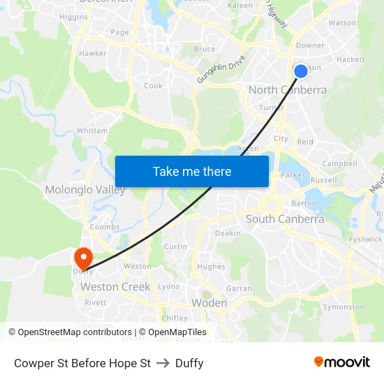 Cowper St Before Hope St to Duffy map