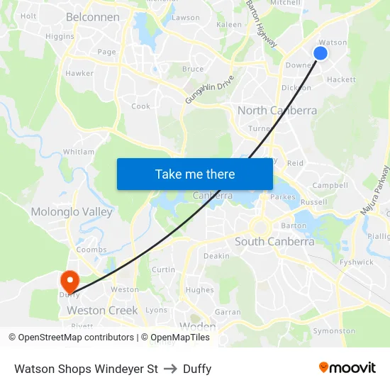 Watson Shops Windeyer St to Duffy map