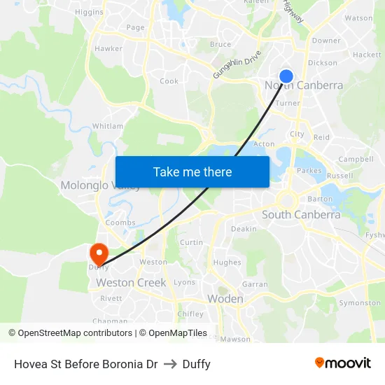 Hovea St Before Boronia Dr to Duffy map