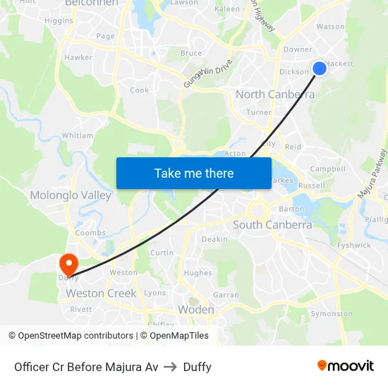 Officer Cr Before Majura Av to Duffy map