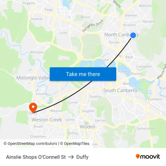 Ainslie Shops O'Connell St to Duffy map