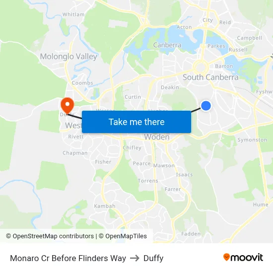 Monaro Cr Before Flinders Way to Duffy map