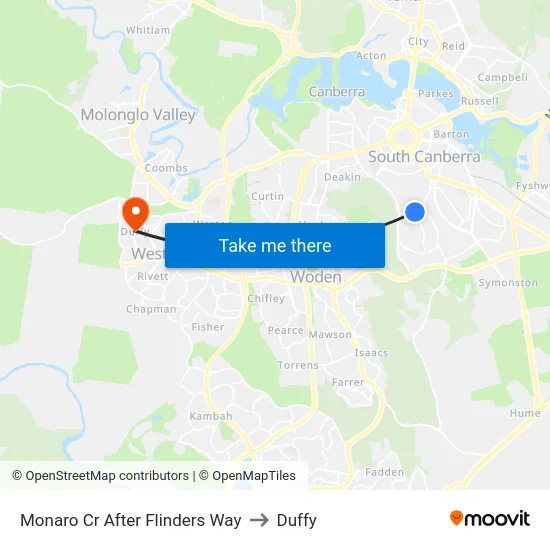 Monaro Cr After Flinders Way to Duffy map