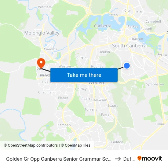 Golden Gr Opp Canberra Senior Grammar School to Duffy map