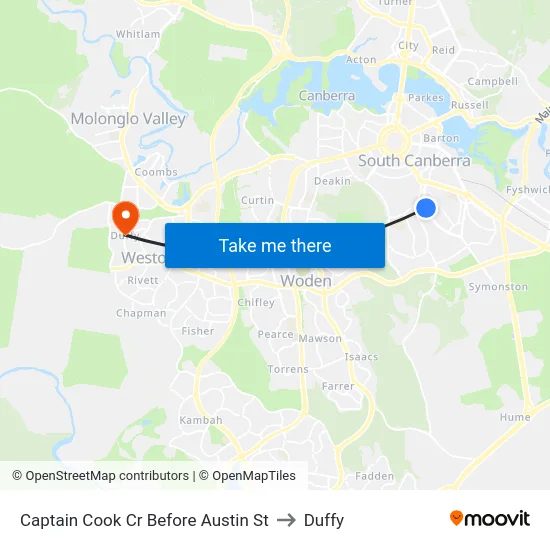 Captain Cook Cr Before Austin St to Duffy map