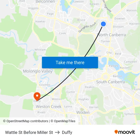 Wattle St Before Miller St to Duffy map