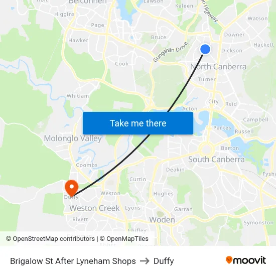 Brigalow St After Lyneham Shops to Duffy map