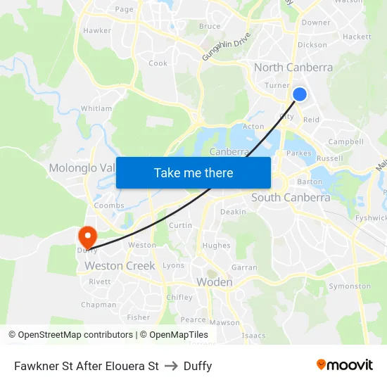 Fawkner St After Elouera St to Duffy map