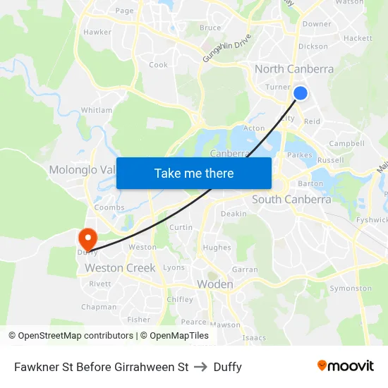 Fawkner St Before Girrahween St to Duffy map