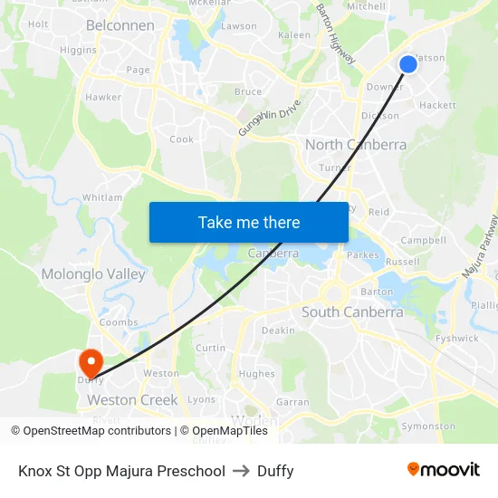 Knox St Opp Majura Preschool to Duffy map