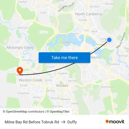 Milne Bay Rd Before Tobruk Rd to Duffy map