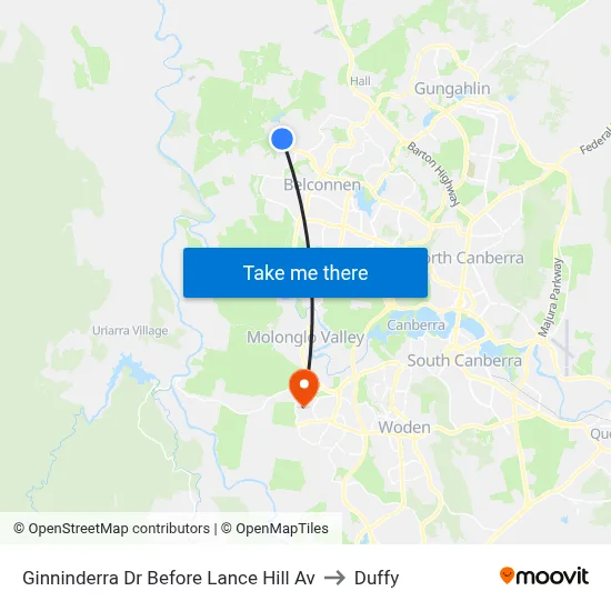 Ginninderra Dr Before Lance Hill Av to Duffy map