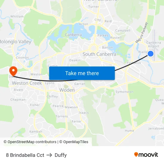 8 Brindabella Cct to Duffy map