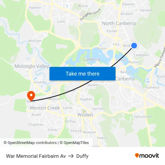 War Memorial Fairbairn Av to Duffy map