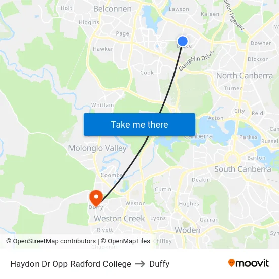 Haydon Dr Opp Radford College to Duffy map