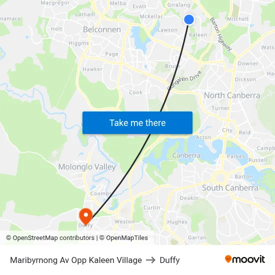 Maribyrnong Av Opp Kaleen Village to Duffy map