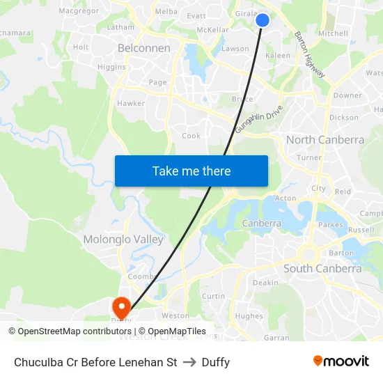 Chuculba Cr Before Lenehan St to Duffy map