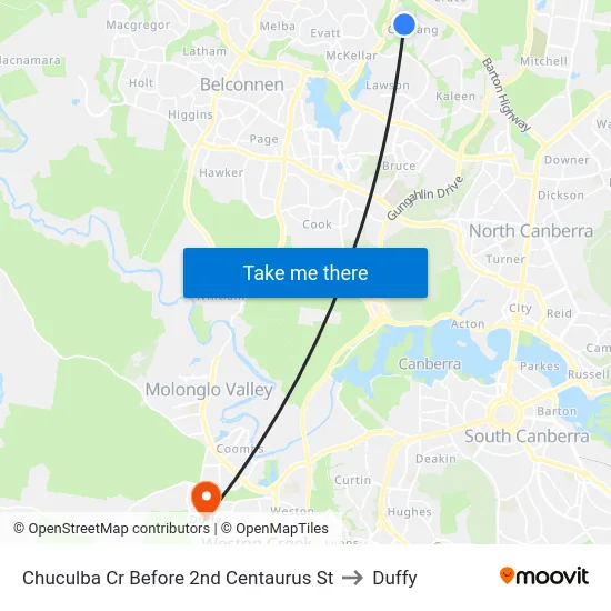 Chuculba Cr Before 2nd Centaurus St to Duffy map