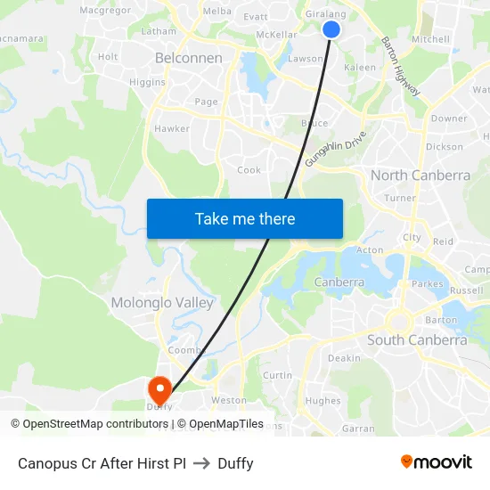 Canopus Cr After Hirst Pl to Duffy map