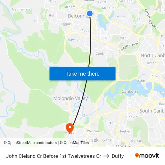 John Cleland Cr Before 1st Twelvetrees Cr to Duffy map