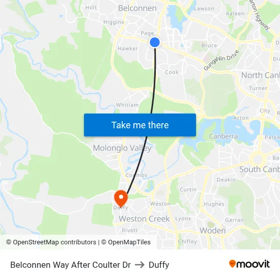 Belconnen Way After Coulter Dr to Duffy map