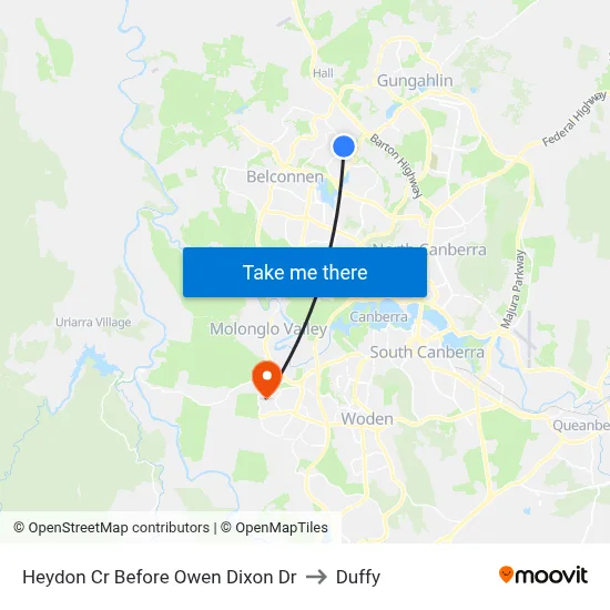 Heydon Cr Before Owen Dixon Dr to Duffy map