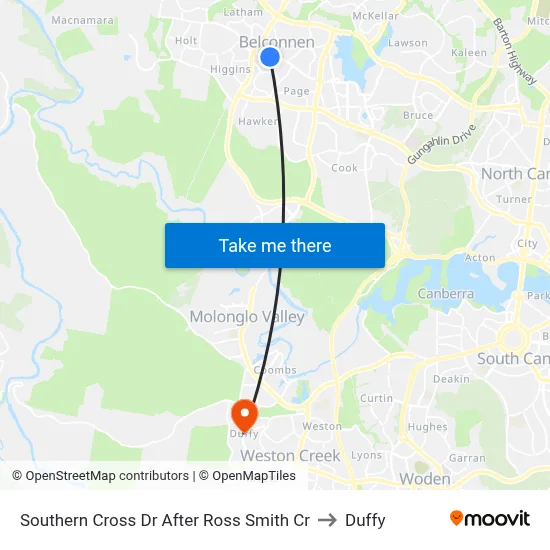 Southern Cross Dr After Ross Smith Cr to Duffy map
