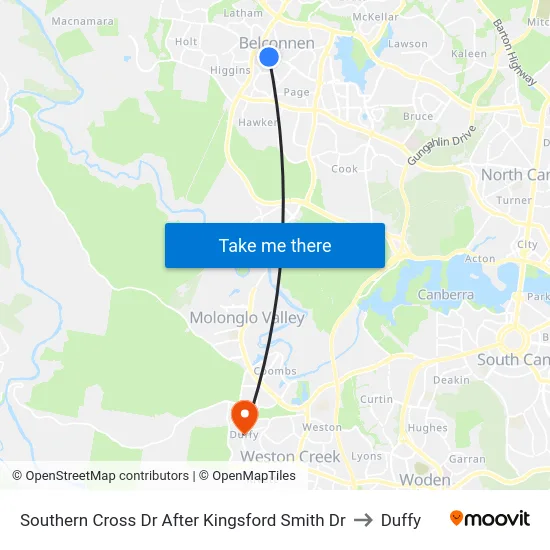 Southern Cross Dr After Kingsford Smith Dr to Duffy map