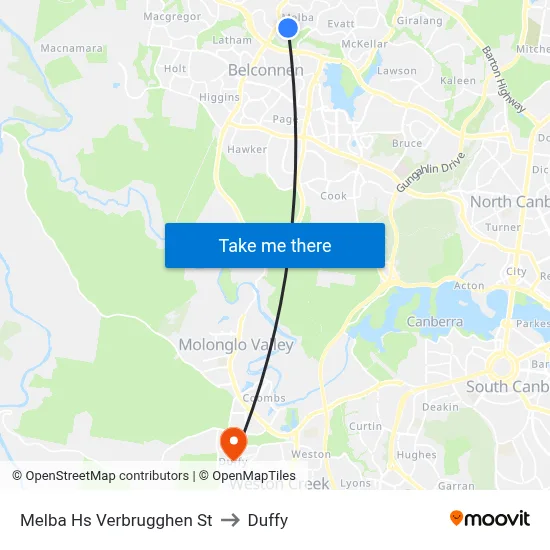 Melba Hs Verbrugghen St to Duffy map